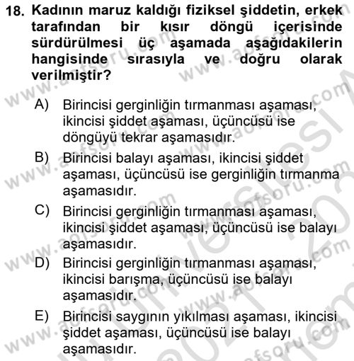 Toplumsal Cinsiyet Çalışmaları Dersi 2021 - 2022 Yılı (Final) Dönem Sonu Sınavı 18. Soru