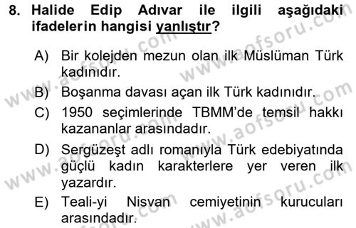 Toplumsal Cinsiyet Çalışmaları Dersi 2021 - 2022 Yılı (Final) Dönem Sonu Sınav Soruları 8. Soru