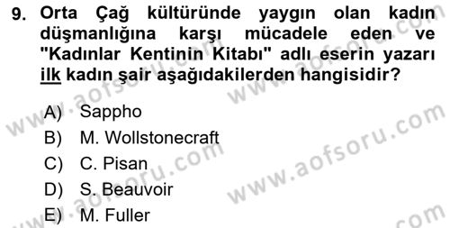 Toplumsal Cinsiyet Çalışmaları Dersi 2021 - 2022 Yılı (Final) Dönem Sonu Sınav Soruları 9. Soru