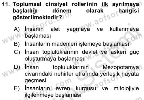 Toplumsal Cinsiyet Çalışmaları Dersi 2021 - 2022 Yılı Yaz Okulu Sınav Soruları 11. Soru