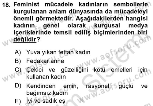 Toplumsal Cinsiyet Çalışmaları Dersi 2021 - 2022 Yılı Yaz Okulu Sınav Soruları 18. Soru