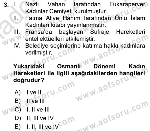 Toplumsal Cinsiyet Çalışmaları Dersi 2021 - 2022 Yılı Yaz Okulu Sınav Soruları 3. Soru