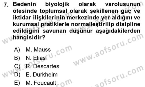 Toplumsal Cinsiyet Çalışmaları Dersi 2021 - 2022 Yılı Yaz Okulu Sınavı 7. Soru