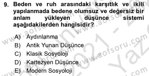 Toplumsal Cinsiyet Çalışmaları Dersi 2021 - 2022 Yılı Yaz Okulu Sınav Soruları 9. Soru