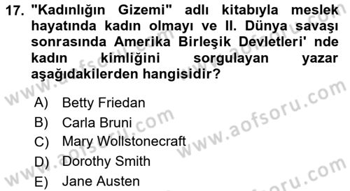 Toplumsal Cinsiyet Çalışmaları Dersi 2022 - 2023 Yılı Yaz Okulu Sınav Soruları 17. Soru