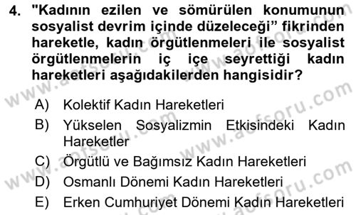 Toplumsal Cinsiyet Çalışmaları Dersi 2022 - 2023 Yılı Yaz Okulu Sınav Soruları 4. Soru