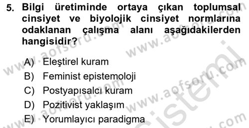 Toplumsal Cinsiyet Çalışmaları Dersi 2022 - 2023 Yılı Yaz Okulu Sınav Soruları 5. Soru