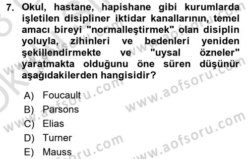 Toplumsal Cinsiyet Çalışmaları Dersi 2022 - 2023 Yılı Yaz Okulu Sınav Soruları 7. Soru
