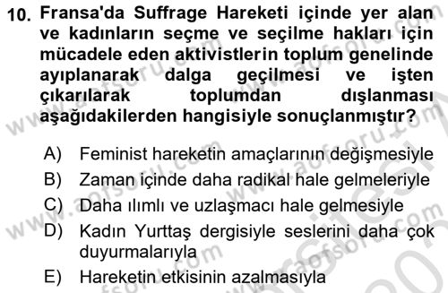 Toplumsal Cinsiyet Çalışmaları Dersi 2023 - 2024 Yılı (Vize) Ara Sınav Soruları 10. Soru