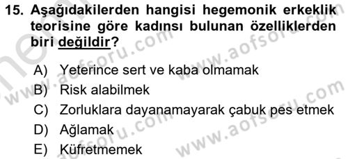 Toplumsal Cinsiyet Çalışmaları Dersi 2023 - 2024 Yılı (Vize) Ara Sınav Soruları 15. Soru