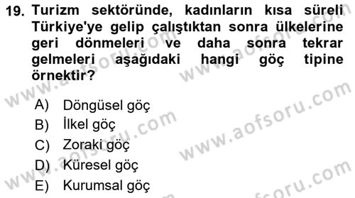 Toplumsal Cinsiyet Çalışmaları Dersi 2023 - 2024 Yılı (Vize) Ara Sınav Soruları 19. Soru
