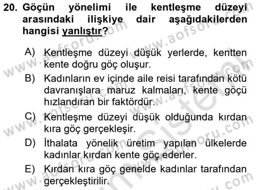 Toplumsal Cinsiyet Çalışmaları Dersi 2023 - 2024 Yılı (Vize) Ara Sınav Soruları 20. Soru