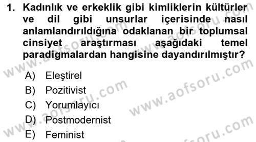Toplumsal Cinsiyet Çalışmaları Dersi 2023 - 2024 Yılı (Final) Dönem Sonu Sınav Soruları 1. Soru