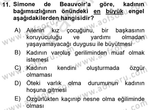 Toplumsal Cinsiyet Çalışmaları Dersi 2023 - 2024 Yılı (Final) Dönem Sonu Sınav Soruları 11. Soru
