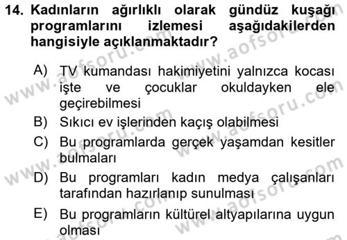 Toplumsal Cinsiyet Çalışmaları Dersi 2023 - 2024 Yılı (Final) Dönem Sonu Sınav Soruları 14. Soru