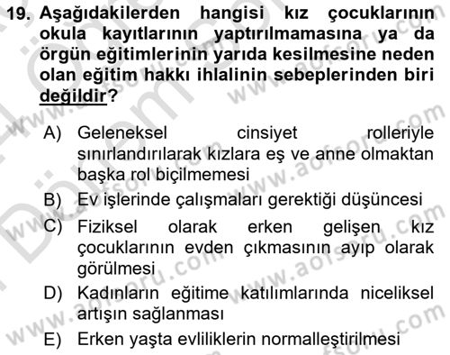 Toplumsal Cinsiyet Çalışmaları Dersi 2023 - 2024 Yılı (Final) Dönem Sonu Sınav Soruları 19. Soru