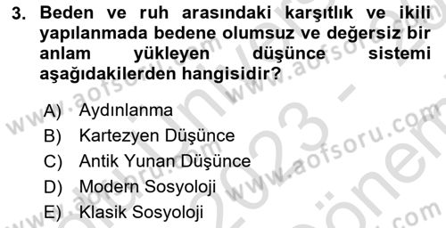 Toplumsal Cinsiyet Çalışmaları Dersi 2023 - 2024 Yılı (Final) Dönem Sonu Sınavı 3. Soru