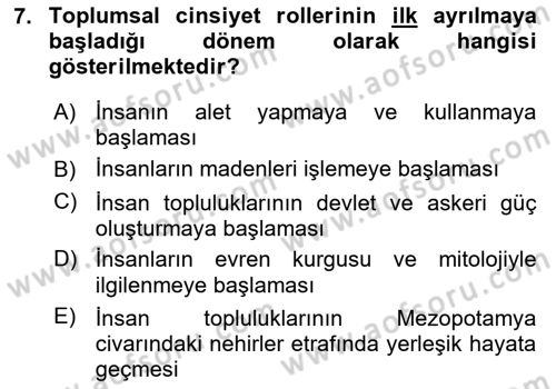 Toplumsal Cinsiyet Çalışmaları Dersi 2023 - 2024 Yılı (Final) Dönem Sonu Sınav Soruları 7. Soru