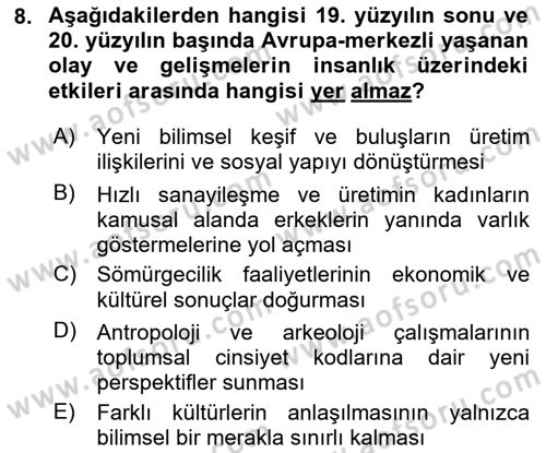 Toplumsal Cinsiyet Çalışmaları Dersi 2023 - 2024 Yılı (Final) Dönem Sonu Sınav Soruları 8. Soru