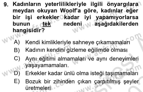 Toplumsal Cinsiyet Çalışmaları Dersi 2023 - 2024 Yılı (Final) Dönem Sonu Sınav Soruları 9. Soru