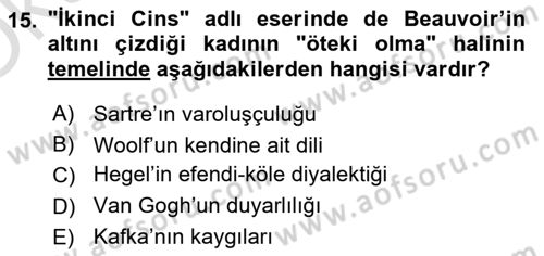 Toplumsal Cinsiyet Çalışmaları Dersi 2023 - 2024 Yılı Yaz Okulu Sınav Soruları 15. Soru