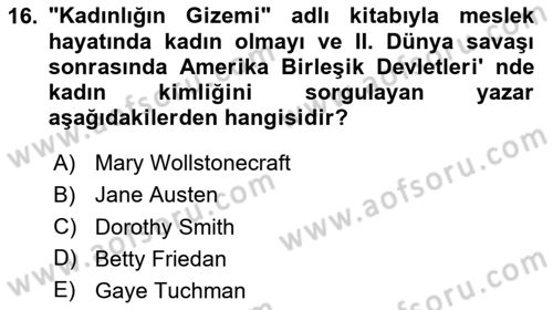 Toplumsal Cinsiyet Çalışmaları Dersi 2023 - 2024 Yılı Yaz Okulu Sınav Soruları 16. Soru