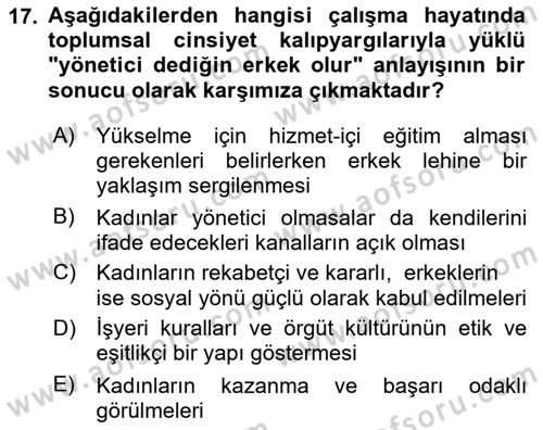 Toplumsal Cinsiyet Çalışmaları Dersi 2023 - 2024 Yılı Yaz Okulu Sınav Soruları 17. Soru
