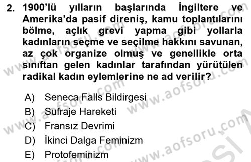Toplumsal Cinsiyet Çalışmaları Dersi 2023 - 2024 Yılı Yaz Okulu Sınav Soruları 2. Soru