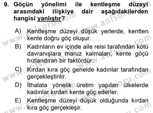 Toplumsal Cinsiyet Çalışmaları Dersi 2023 - 2024 Yılı Yaz Okulu Sınav Soruları 9. Soru