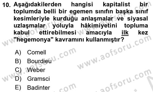Toplumsal Cinsiyet Çalışmaları Dersi 2024 - 2025 Yılı (Vize) Ara Sınav Soruları 10. Soru