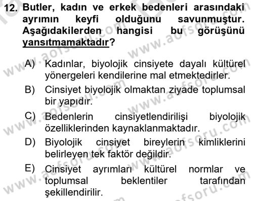 Toplumsal Cinsiyet Çalışmaları Dersi 2024 - 2025 Yılı (Vize) Ara Sınav Soruları 12. Soru