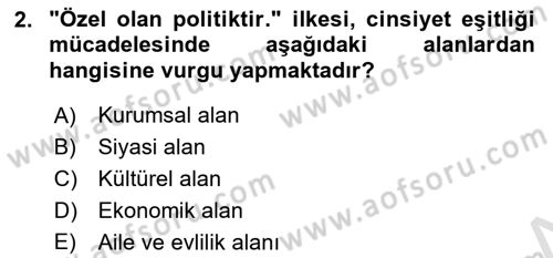 Toplumsal Cinsiyet Çalışmaları Dersi 2024 - 2025 Yılı (Vize) Ara Sınav Soruları 2. Soru