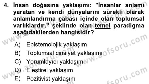 Toplumsal Cinsiyet Çalışmaları Dersi 2024 - 2025 Yılı (Vize) Ara Sınav Soruları 4. Soru