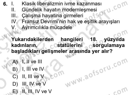 Toplumsal Cinsiyet Çalışmaları Dersi 2024 - 2025 Yılı (Vize) Ara Sınav Soruları 6. Soru