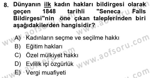 Toplumsal Cinsiyet Çalışmaları Dersi 2024 - 2025 Yılı (Vize) Ara Sınav Soruları 8. Soru