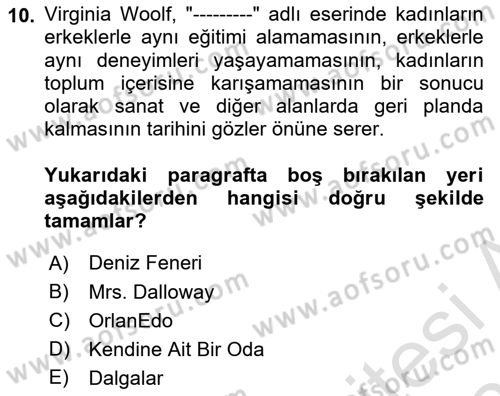 Toplumsal Cinsiyet Çalışmaları Dersi 2024 - 2025 Yılı (Final) Dönem Sonu Sınav Soruları 10. Soru