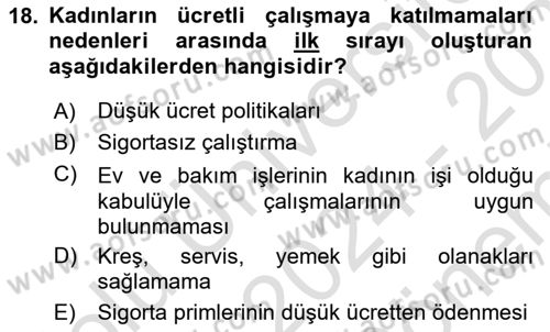 Toplumsal Cinsiyet Çalışmaları Dersi 2024 - 2025 Yılı (Final) Dönem Sonu Sınav Soruları 18. Soru