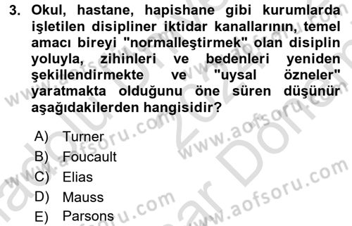 Toplumsal Cinsiyet Çalışmaları Dersi 2024 - 2025 Yılı (Final) Dönem Sonu Sınav Soruları 3. Soru