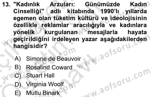 Toplumsal Cinsiyet Çalışmaları Dersi 2024 - 2025 Yılı Yaz Okulu Sınav Soruları 13. Soru