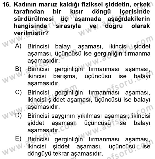 Toplumsal Cinsiyet Çalışmaları Dersi 2024 - 2025 Yılı Yaz Okulu Sınav Soruları 16. Soru