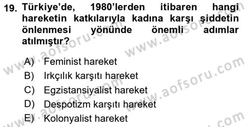 Toplumsal Cinsiyet Çalışmaları Dersi 2024 - 2025 Yılı Yaz Okulu Sınav Soruları 19. Soru