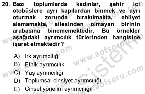 Toplumsal Cinsiyet Çalışmaları Dersi 2024 - 2025 Yılı Yaz Okulu Sınav Soruları 20. Soru