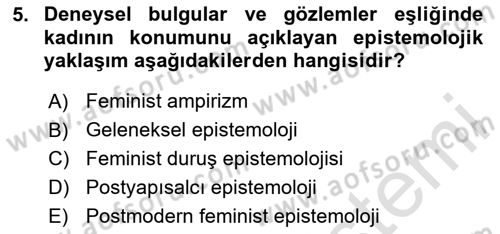 Toplumsal Cinsiyet Çalışmaları Dersi 2024 - 2025 Yılı Yaz Okulu Sınav Soruları 5. Soru