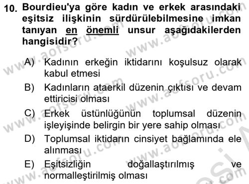 Toplumsal Cinsiyet Çalışmaları Dersi 2025 - 2026 Yılı (Vize) Ara Sınav Soruları 10. Soru
