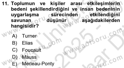 Toplumsal Cinsiyet Çalışmaları Dersi 2025 - 2026 Yılı (Vize) Ara Sınav Soruları 11. Soru
