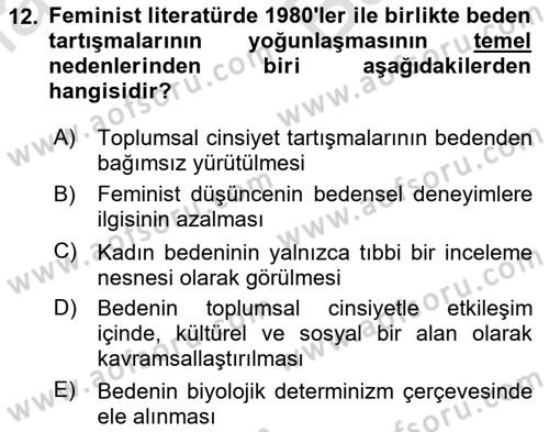 Toplumsal Cinsiyet Çalışmaları Dersi 2025 - 2026 Yılı (Vize) Ara Sınav Soruları 12. Soru