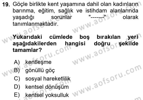 Toplumsal Cinsiyet Çalışmaları Dersi 2025 - 2026 Yılı (Vize) Ara Sınav Soruları 19. Soru