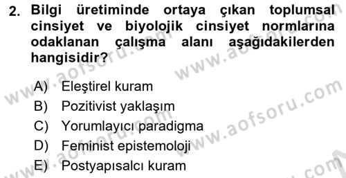 Toplumsal Cinsiyet Çalışmaları Dersi 2025 - 2026 Yılı (Vize) Ara Sınav Soruları 2. Soru