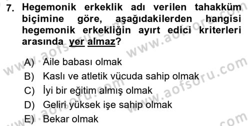 Toplumsal Cinsiyet Çalışmaları Dersi 2025 - 2026 Yılı (Vize) Ara Sınav Soruları 7. Soru