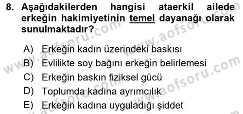 Toplumsal Cinsiyet Çalışmaları Dersi 2025 - 2026 Yılı (Vize) Ara Sınav Soruları 8. Soru